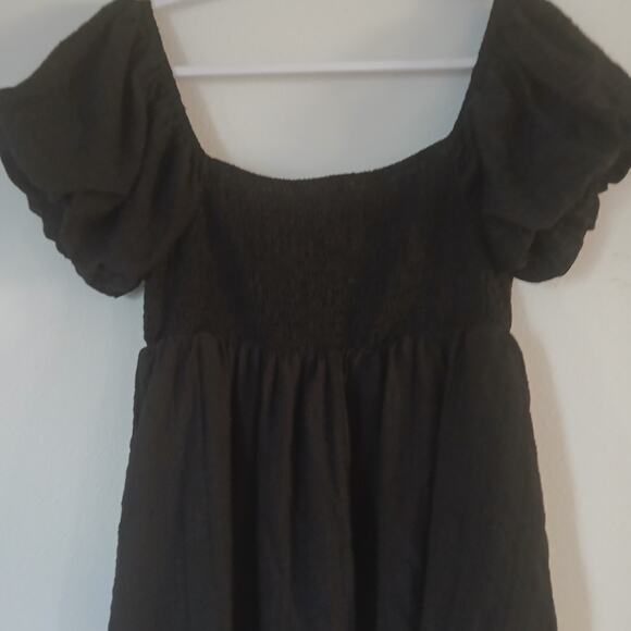 Aeropostale Lined Black Square-neck Smocked Large Fit & Flare Puff Sleeve Dress - Picture 6 of 7
